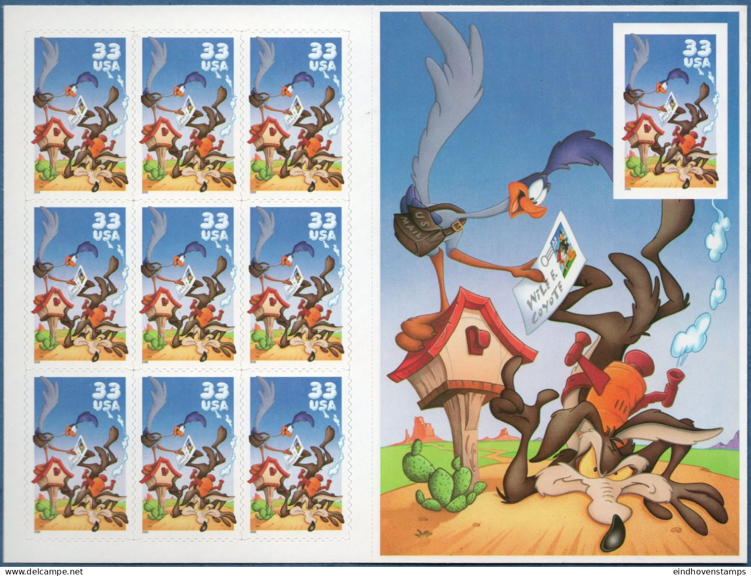 USA 2000 Coyote & Road Runner Imperforated In Foil Sheet, MNH Walt Disney - Cómics