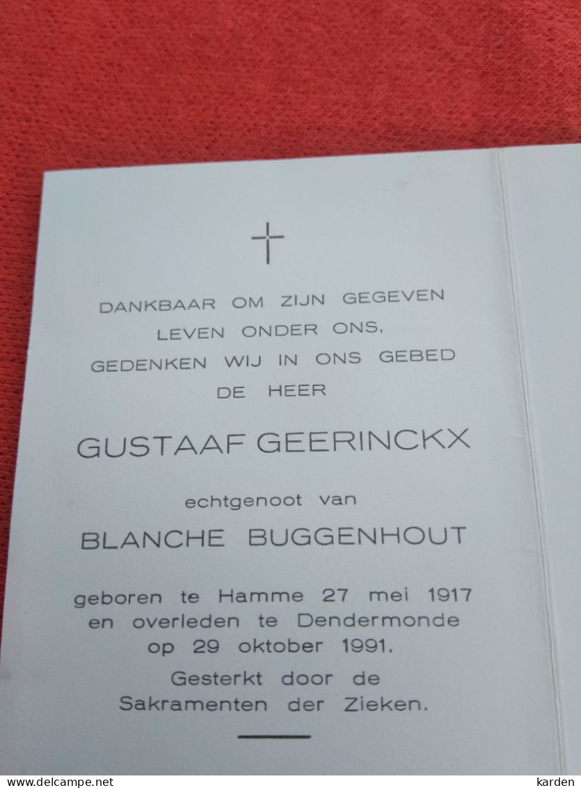 Doodsprentje Gustaaf Geerinckx / Hamme 27/5/1917 Dendermonde 29/10/1991 ( Blanche Buggenhout ) - Religion &  Esoterik