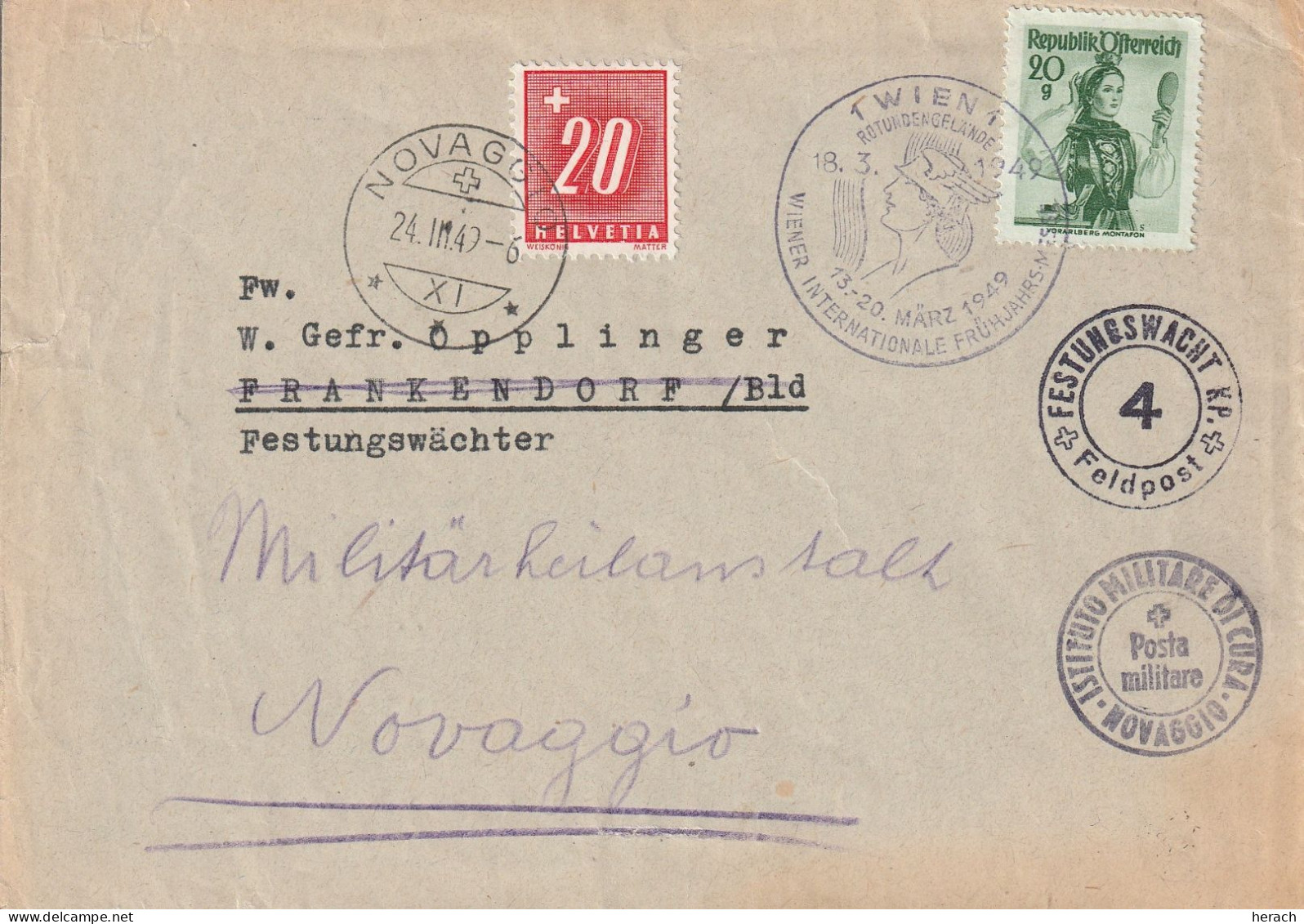 Autriche Lettre Wien Taxée à Novaggio Suisse 1949 - Briefe U. Dokumente