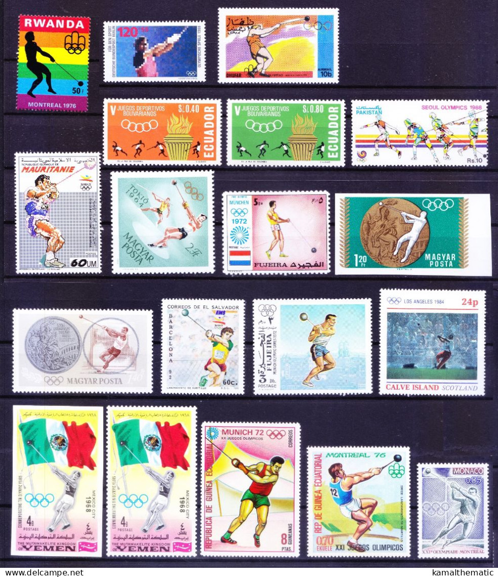 Sports Hammer Throw, All Different 19 MNH Stamps Collection - Leichtathletik