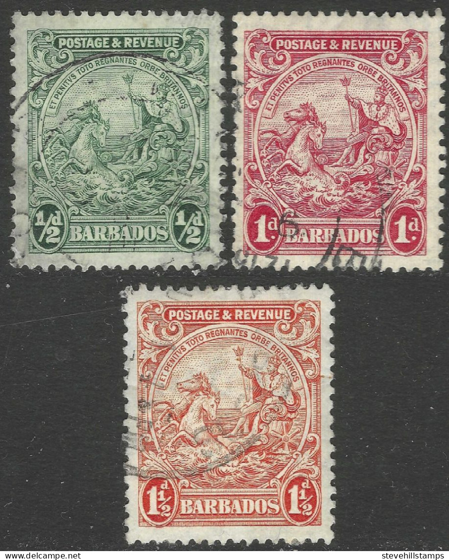 Barbados. 1925-35 Seal Of Colony. P13X12. ½d, 1d, 1½d. Used. SG 230a, 231c, 231da. M4081 - Barbados (...-1966)