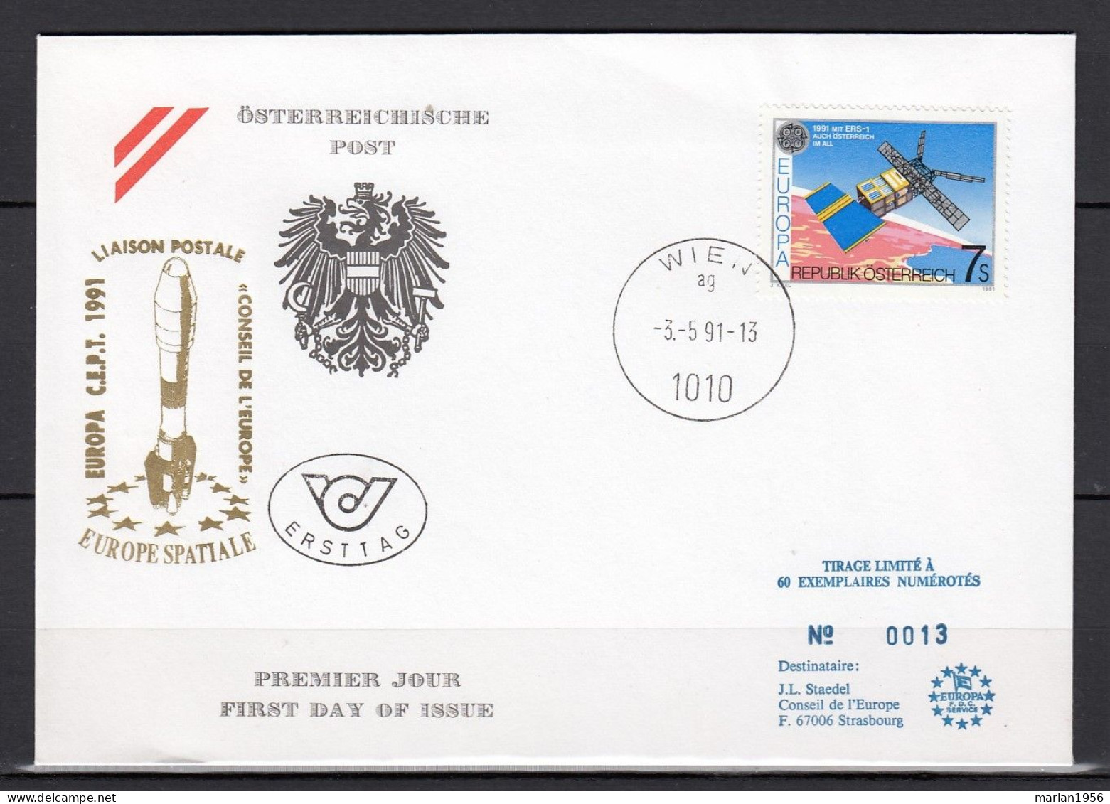 Autriche1991 - FDC Special - EUROPA CEPT - Europe Spatiale - Tirage Limite A 60 Ex.numerotes - 1991