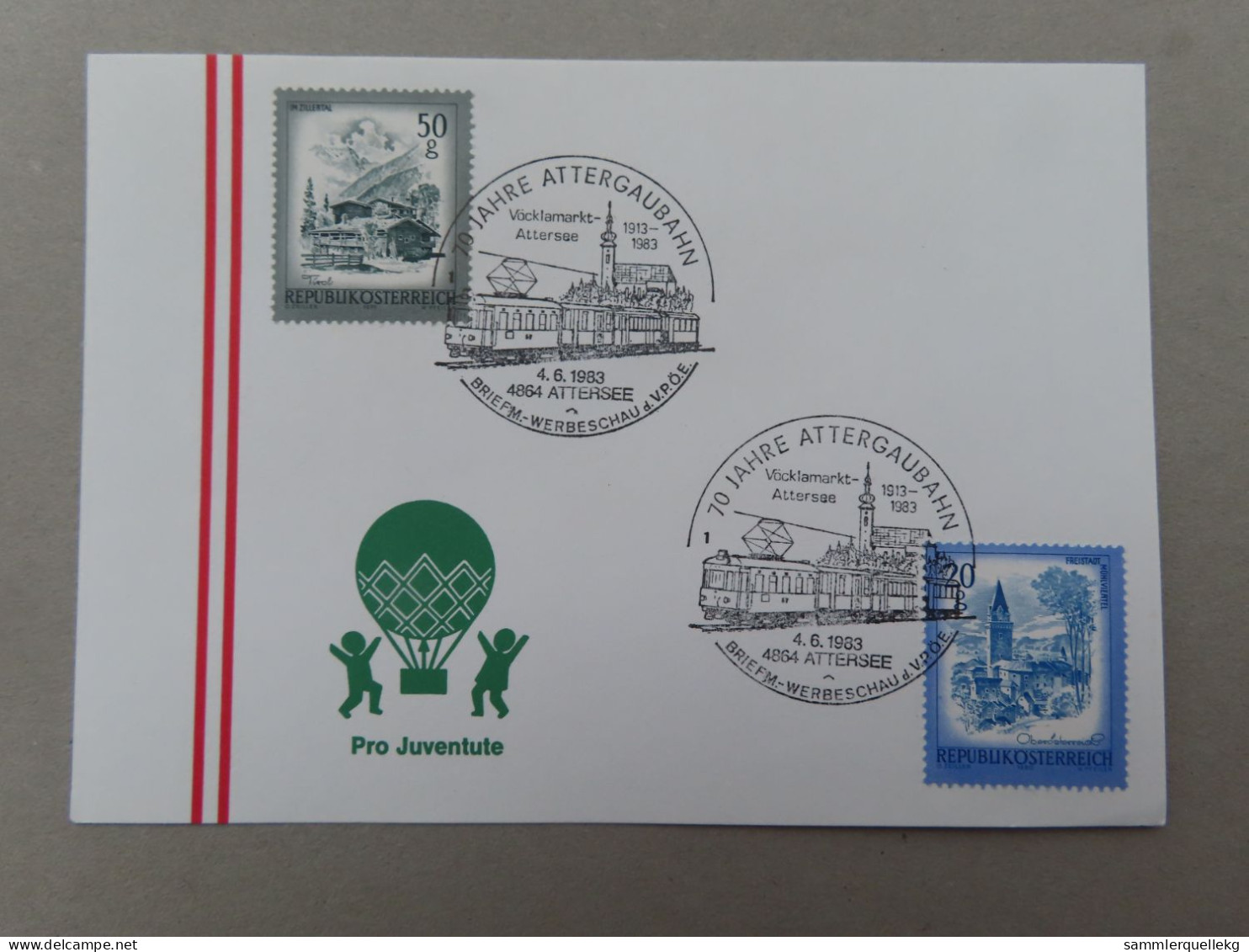 Österreich Pro Juventute - Mit Sonderstempel 4. 6. 1983 Attersee, 70 Jahre Attergaubahn (Nr.615) - Sonstige & Ohne Zuordnung