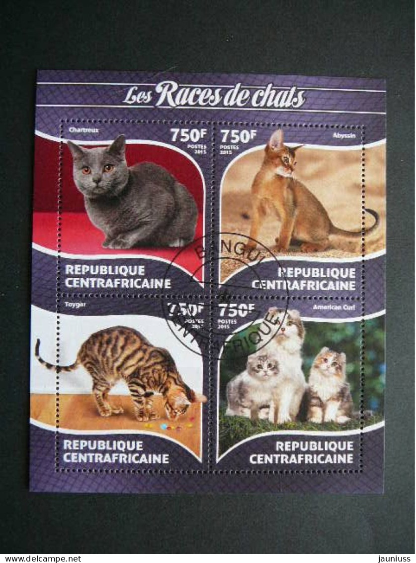 Cats. Katzen. Chats  # Central African Republic # 2015 Used S/s #151 Domestic Cats - Katten