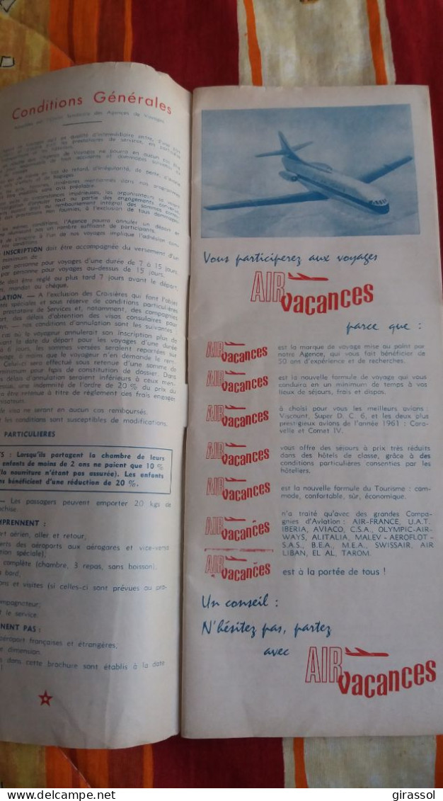 PROSPECTUS AIR FRANCE VACANCES TOURISME FRANCAIS 1961 AVION  FORMAT 10.5  27 CM DESTINATIONS PRESENTEES - Publicités