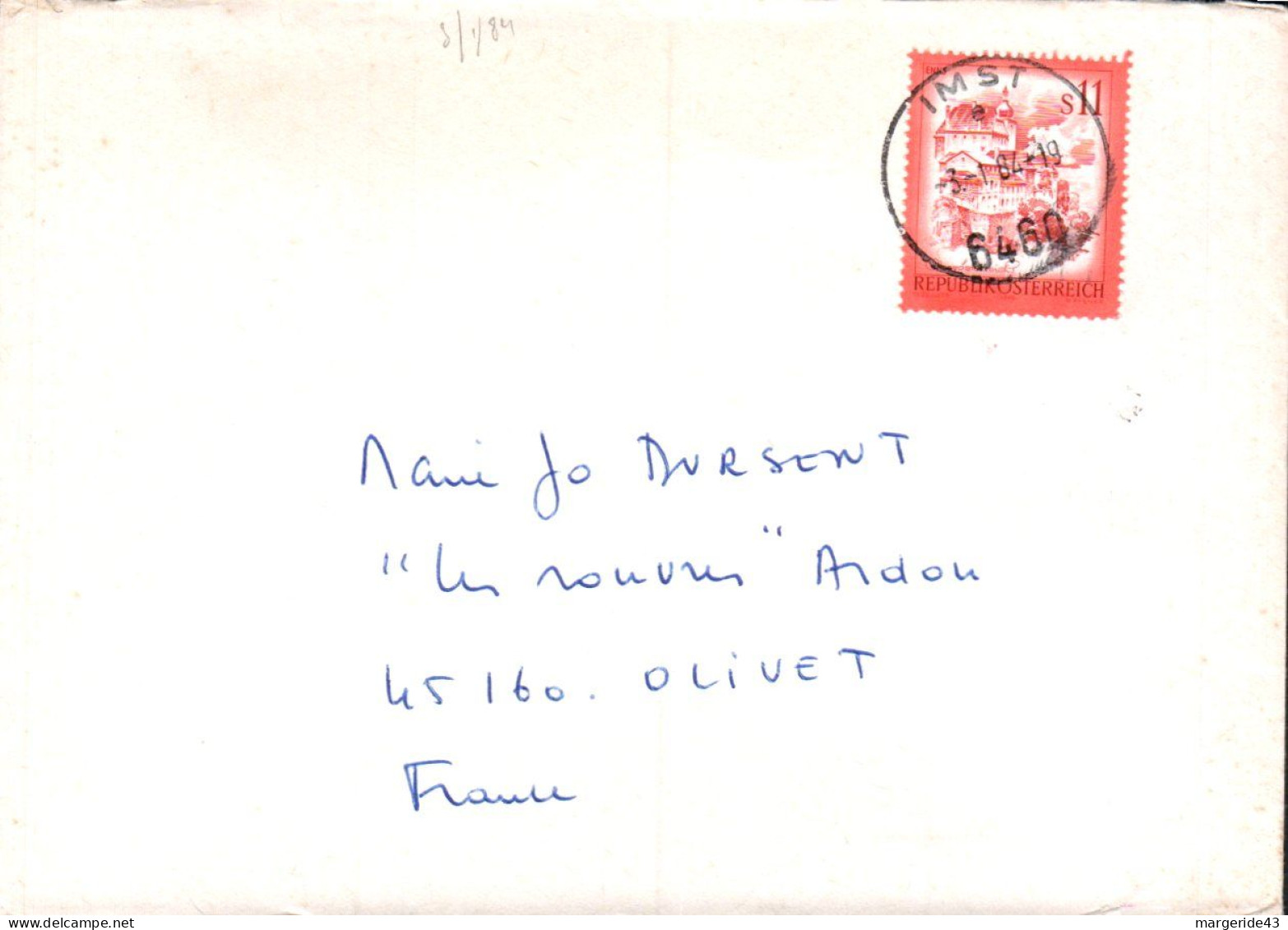 AUTRICHE SEUL SUR LETTRE POUR LA FRANCE 1984 - Covers & Documents