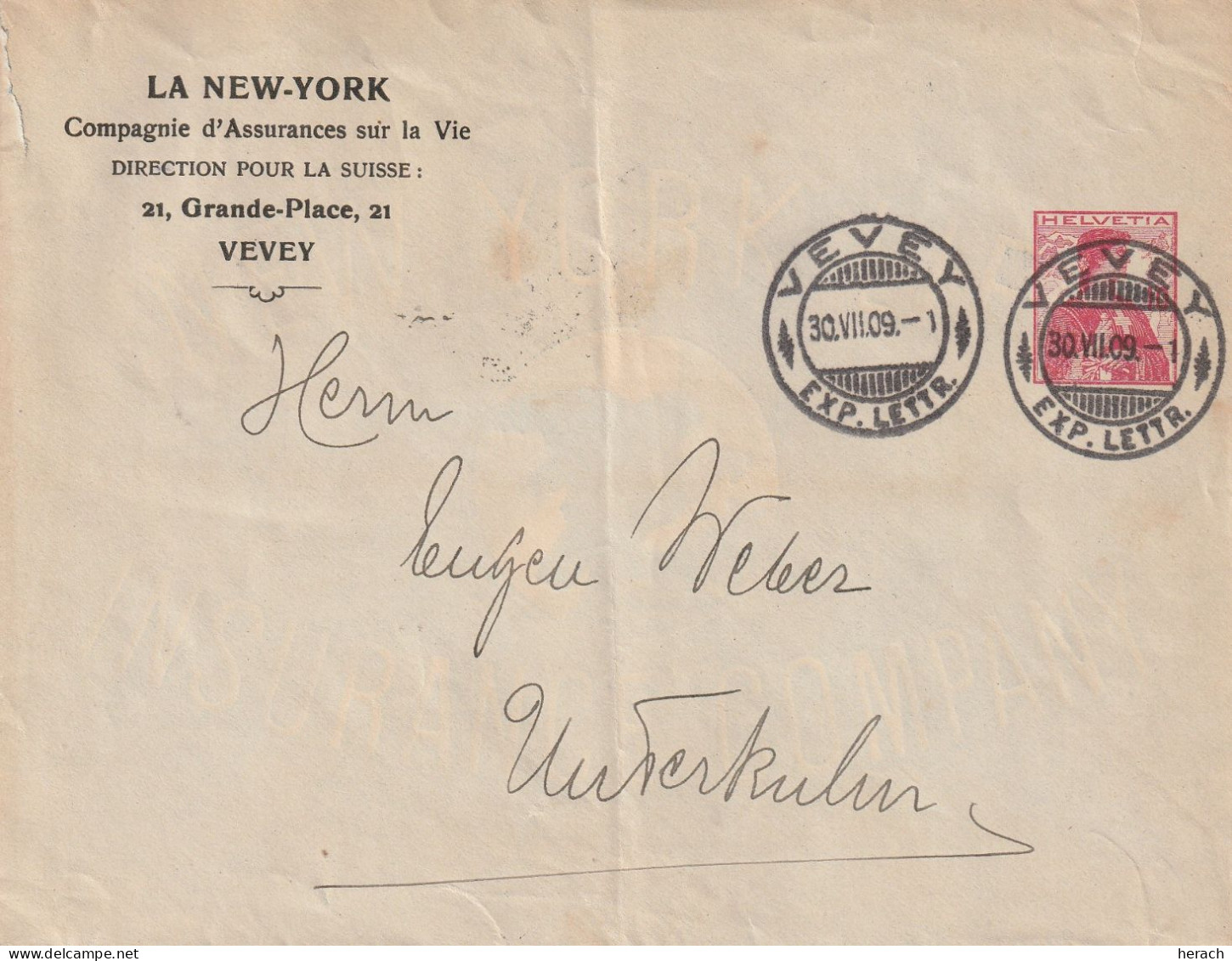 Suisse Entier Postal Privé Vevey 1909 - Ganzsachen