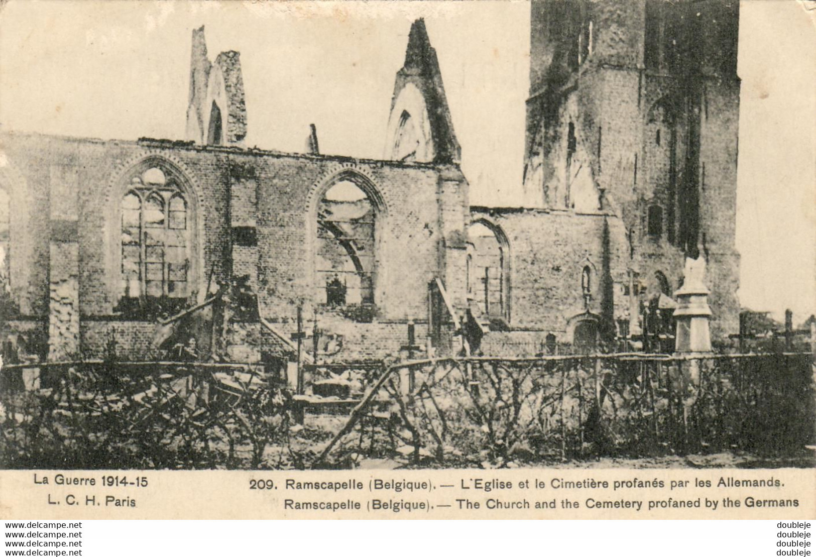 MILITARIA GUERRE 14-18 WW1 Ramscapelle L'Église Et Le Cimetière Profanés Par Les Allemands - War 1914-18