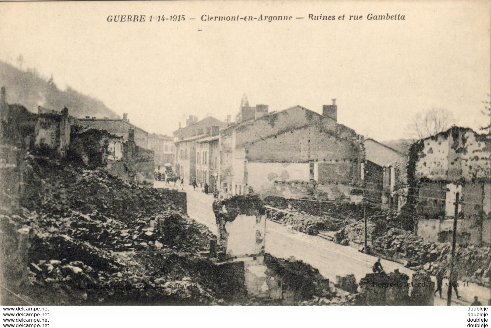 MILITARIA GUERRE 14-18 WW1 Clermont En Argonne Ruines Et Rue Gambetta - Guerre 1914-18