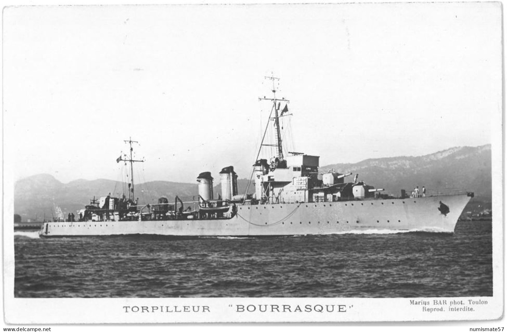 CPA Torpilleur BOURRASQUE - Ed. Marius Bar , Toulon - Warships