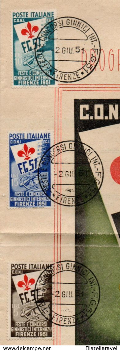 ITALIA REPUBBLICA - 1951 - Volantino Pubblicitario Concorsi Ginnici E Programma Manifestazione, Annullati Originali. - 1946-60: Marcophilia