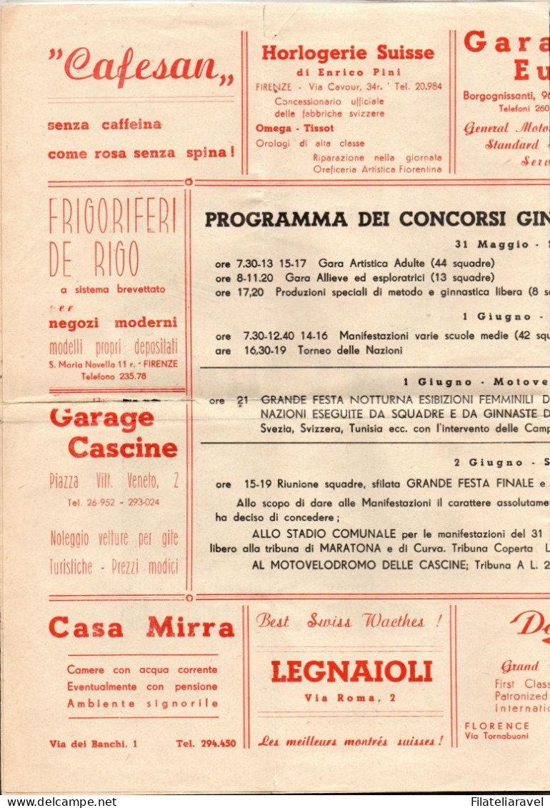 ITALIA REPUBBLICA - 1951 - Volantino Pubblicitario Concorsi Ginnici E Programma Manifestazione, Annullati Originali. - 1946-60: Marcophilia
