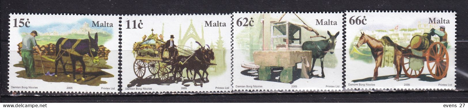 MALTA-2005-HORSES -DONKEYS.-MNH - Farm