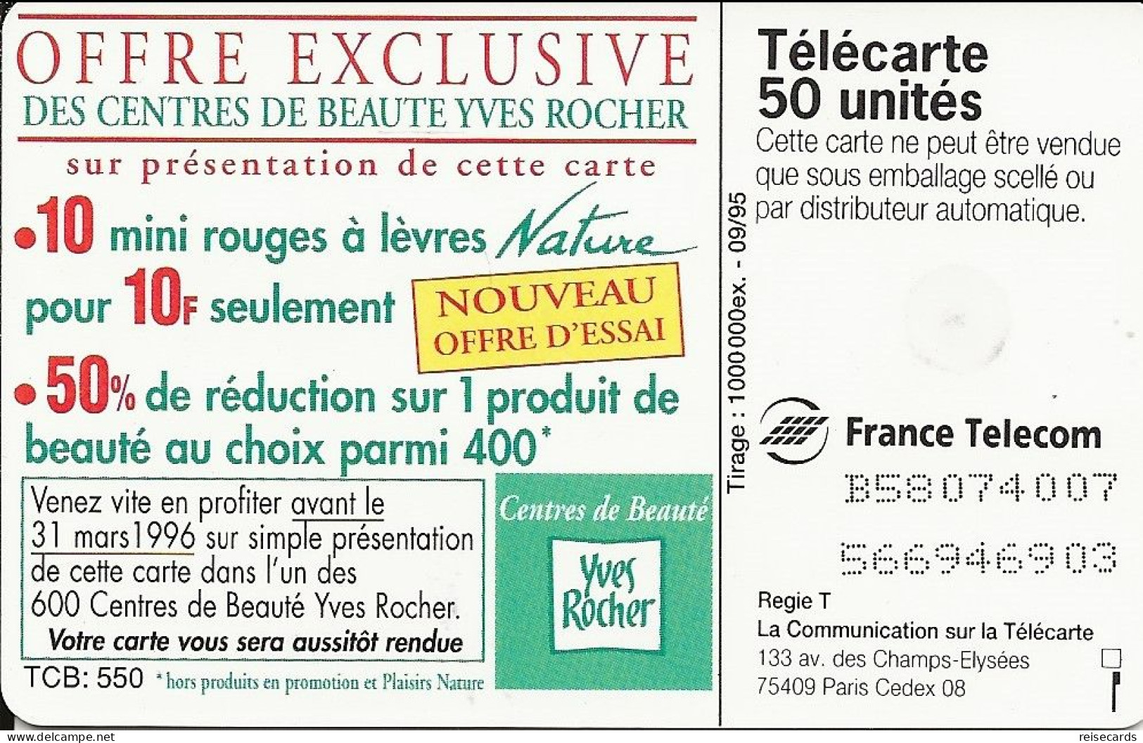 France: France Telecom 09/95 F589 Yves Rocher - 1995