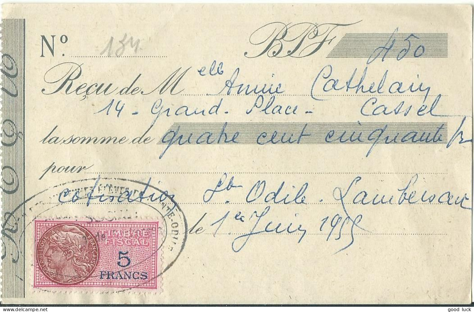 FRANCE RECU AVEC TIMBRE 5F STE ODILE DE LAMBERSART ( NORD ) DE 1955  LETTRE COVER - Covers & Documents