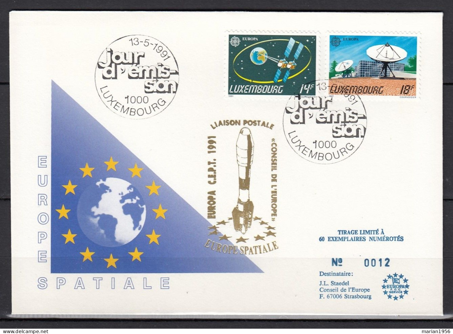 Luxembourg 1991 - FDC Special - EUROPA CEPT - Europe Spatiale - Tirage Limite A 60 Ex.numerotes - 1991