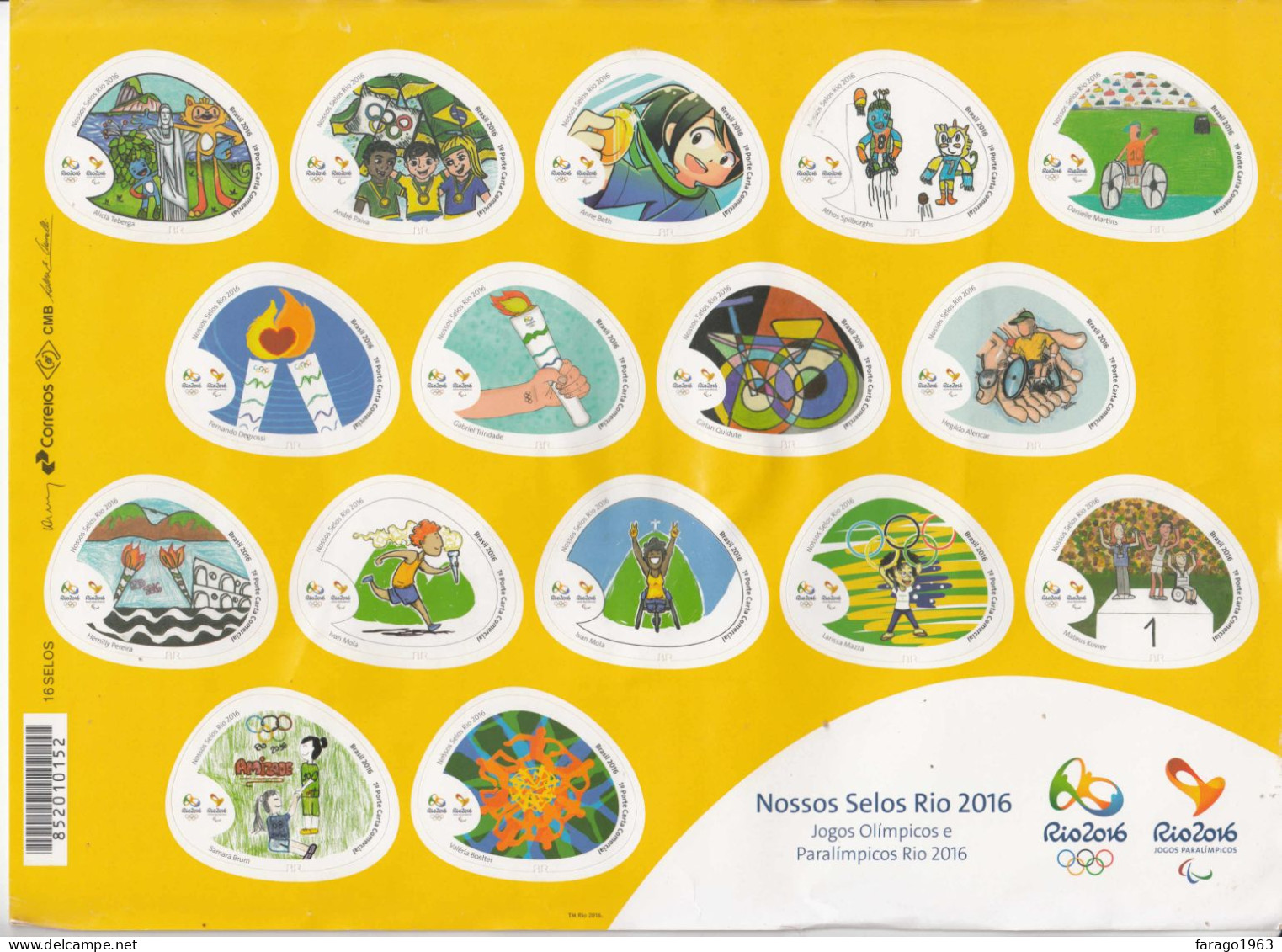 2016 Brazil Brasil Olympic & Paralympic Games - Rio De Janeiro Self Adhesive Sheet Of 16 * NOTE Some Bangs To Edges** - Nuovi