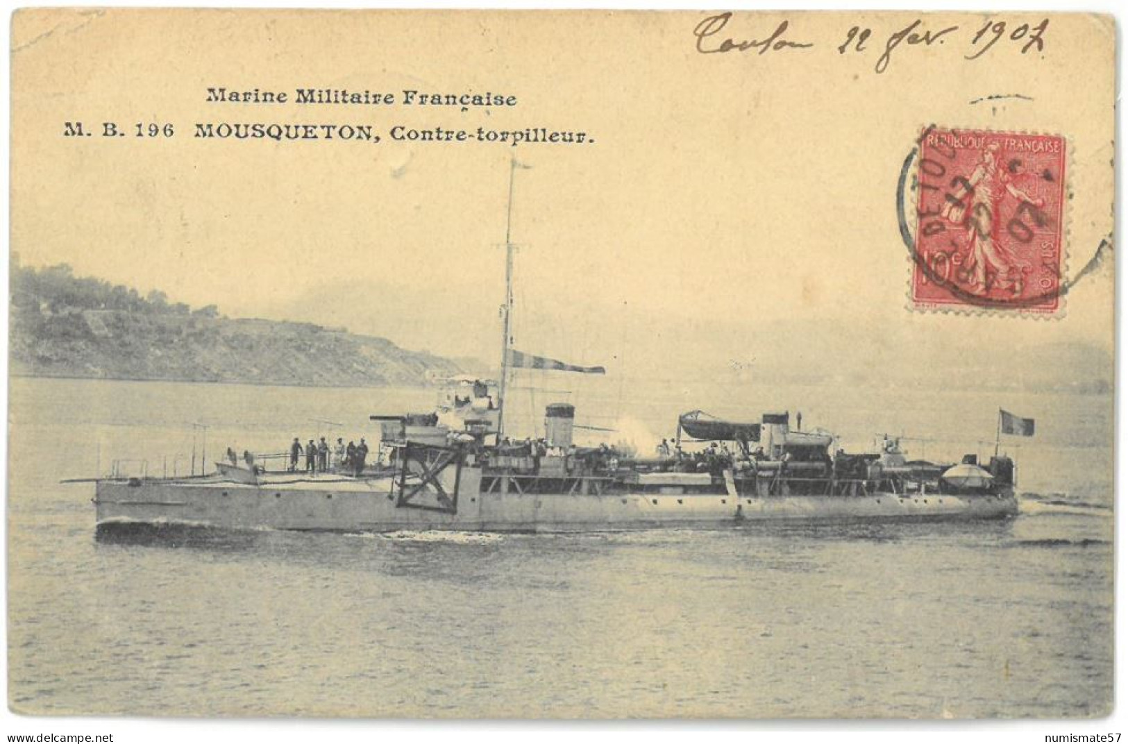 CPA Marine Militaire Française - MOUSQUETON - Contre-Torpilleur - Ed. M. B. N°196 - Année 1907 - Warships