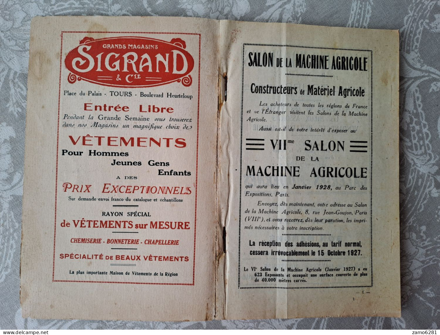 Grande Semaine De Tours De La Machine Agricole - Catalogue Officiel  - Programme Du 7 Au 15 Mai 1927 - Matériel Et Accessoires