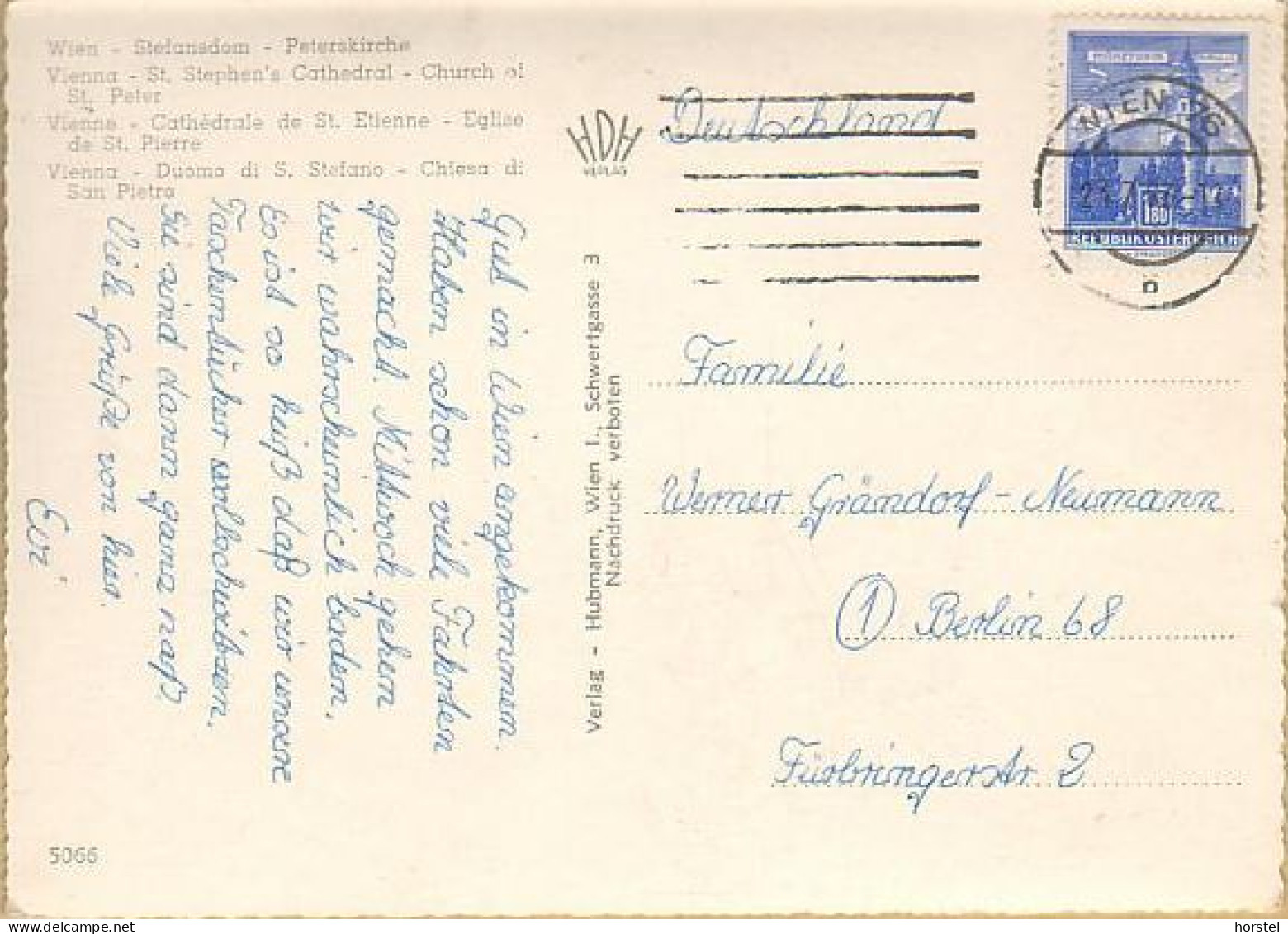 Austria - 1010 Wien - Stefansdom - Peterskirche ( 60er Jahre) Stamp - Stephansplatz