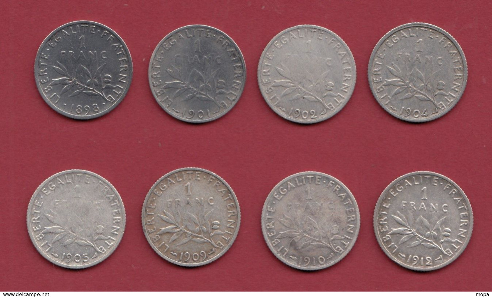 15 Pièces De 1 Franc "Semeuse" --Argent --1898-1901-02-04-05-09-10-12-13-14-16-17-18-19-20 Dans L 'état - 1 Franc
