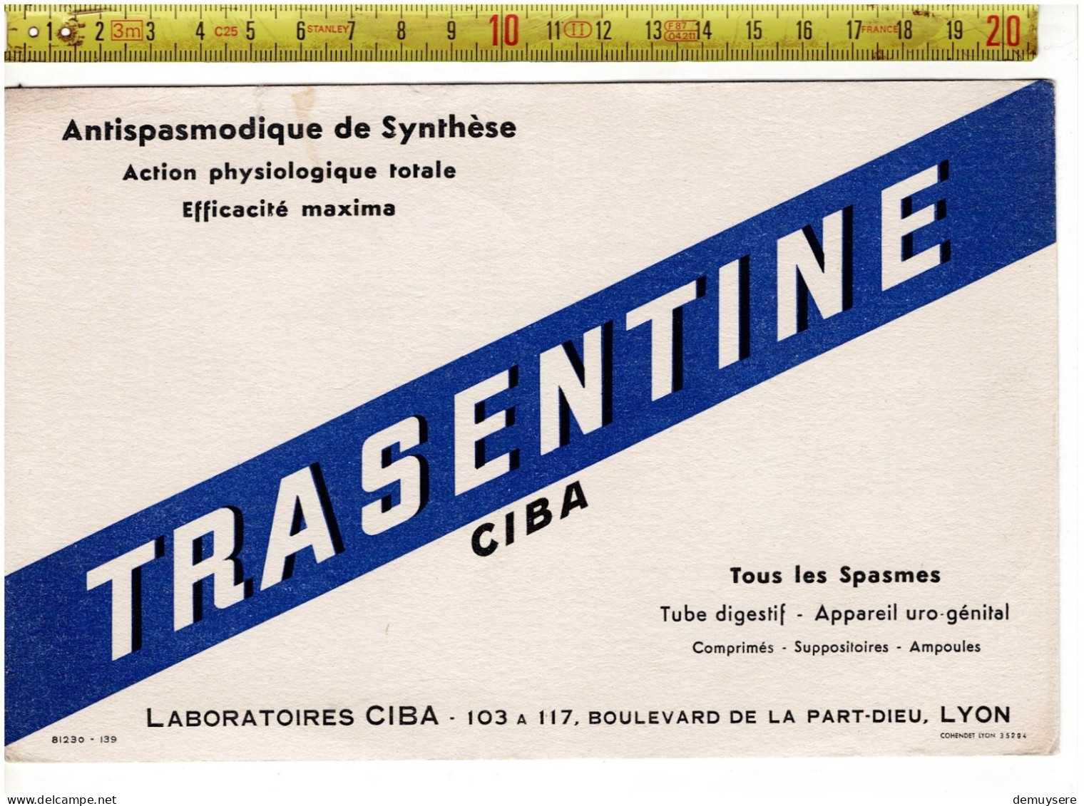 SOLDE 2026 ( BUVARD ? )  TRASENTINE CIBA - LABORATOIRE CIBA LYON - Publicidad