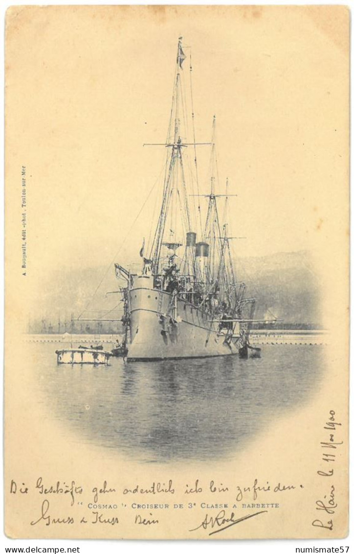 CPA COSMAO - Croiseur De 3ème Classe à Barbette - Ed. A. Bougault , Toulon - Année 1900 - Warships