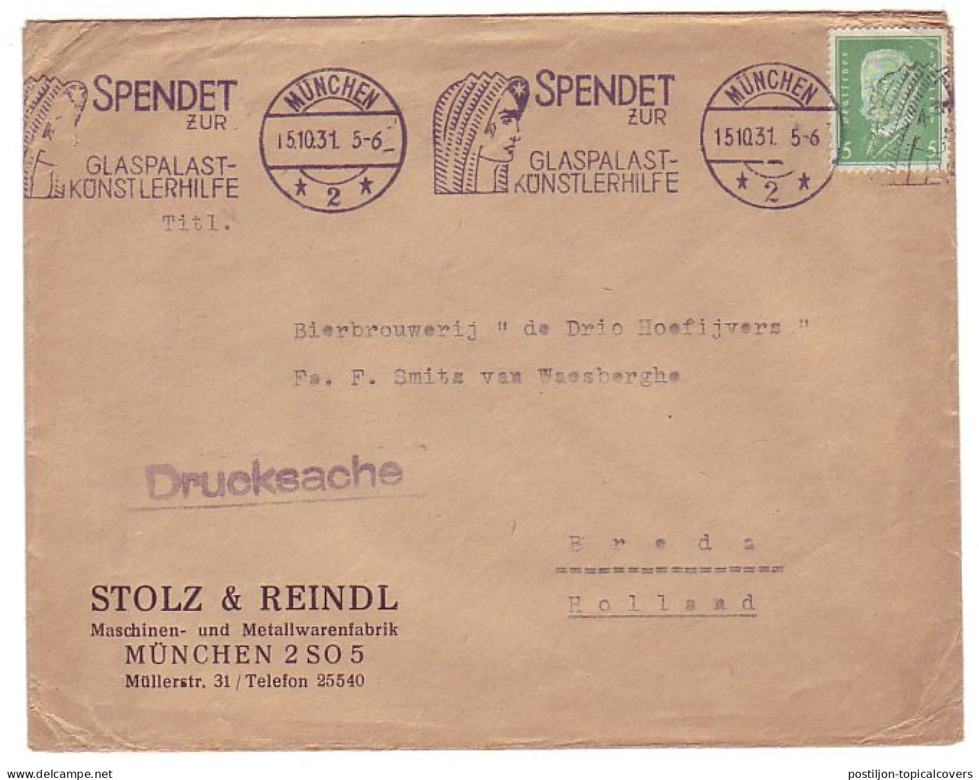 Cover / Postmark Deutsches Reich / Germany 1931 Glaspalast - Glass Palace - Artists Help - Verres & Vitraux