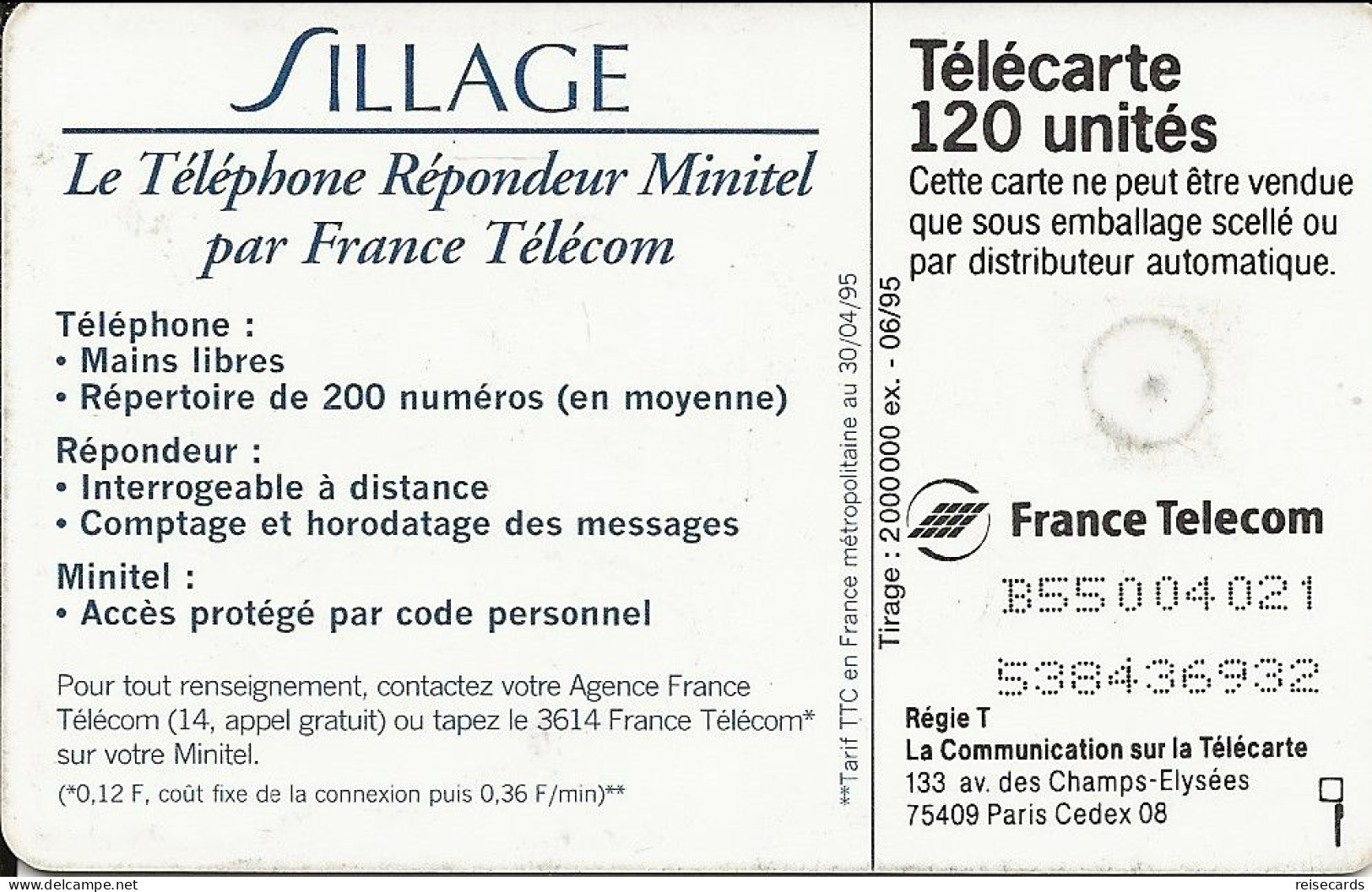 France: France Telecom 06/95  F570 Sillage - 1995