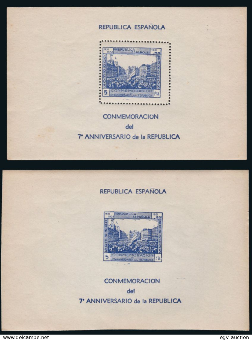 Madrid - Guerra Civil - Em. Local Republicana - ** S/Cat - 2 HB Dentada Y S/dentar "5 Pta. 7º Aniversario Republica" - Republican Issues