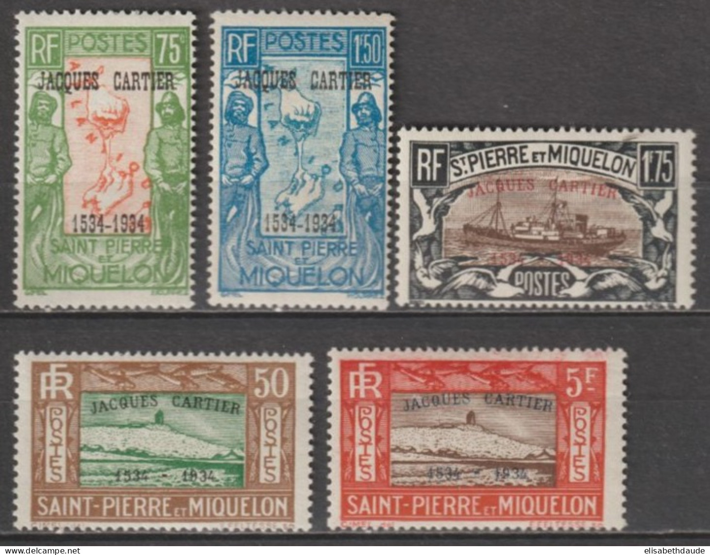 1934 - SPM -  SURCHARGE JACQUES CARTIER - YVERT N° 48/50 * MLH - COTE = 90 EUR. - Unused Stamps