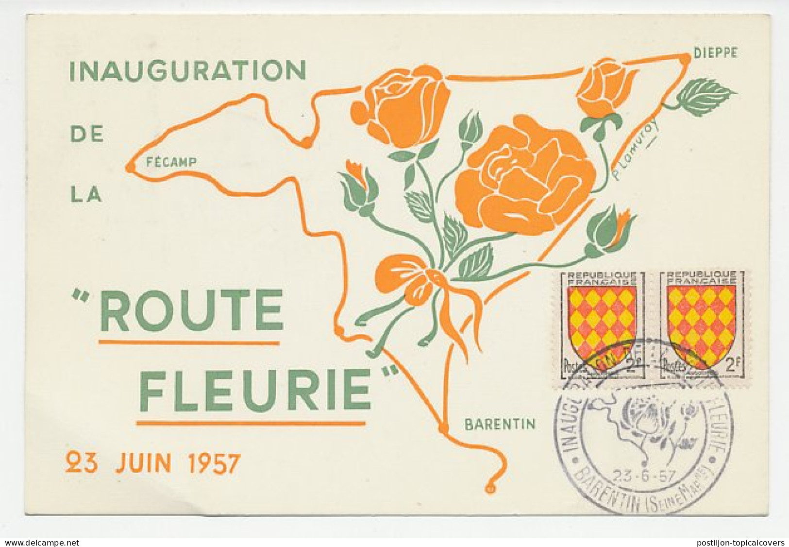 Card / Postmark France 1957 Flower Route - Otros & Sin Clasificación