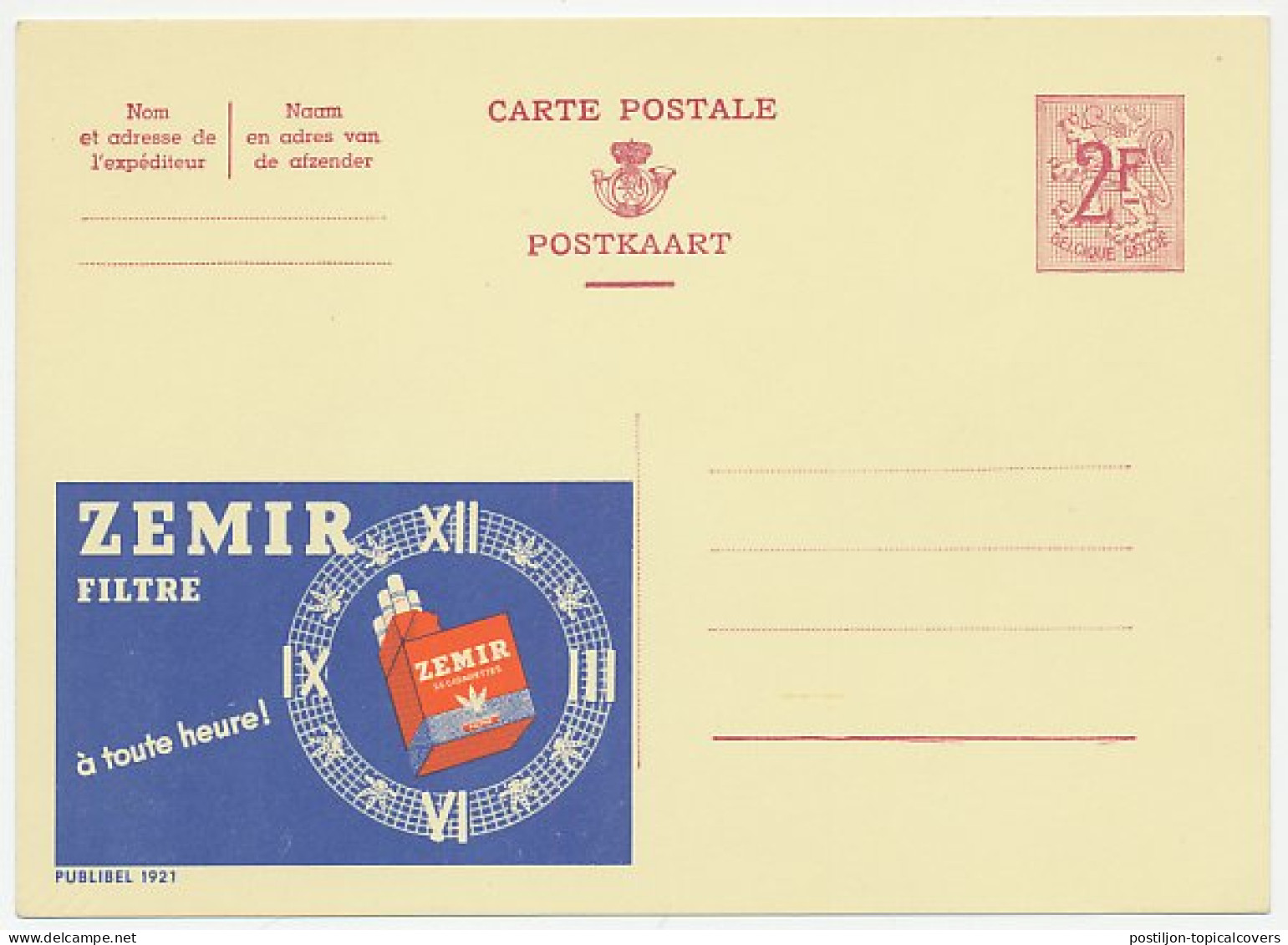 Publibel - Postal Stationery Belgium 1959 Cigarette - Zemir - Clock - Tabacco
