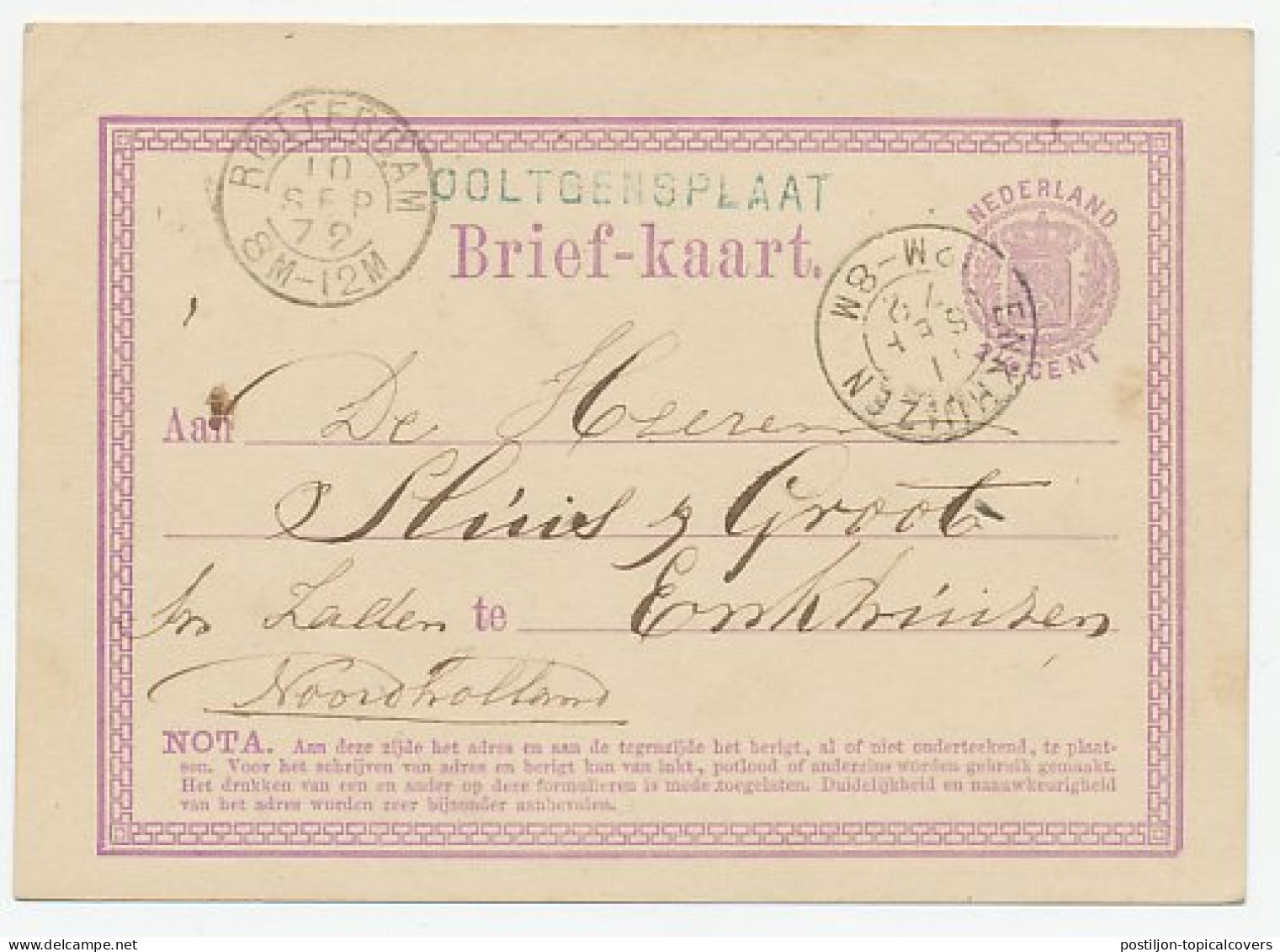 Naamstempel Ooltgensplaat 1872 - Storia Postale
