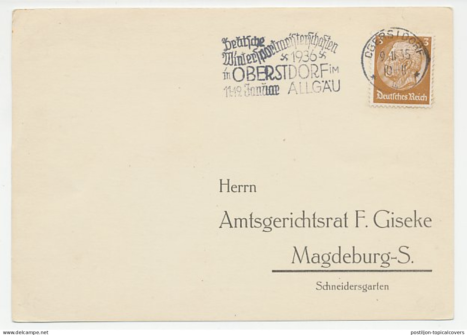 Card / Postmark Germany 1935 Winter Sports Championships - Invierno