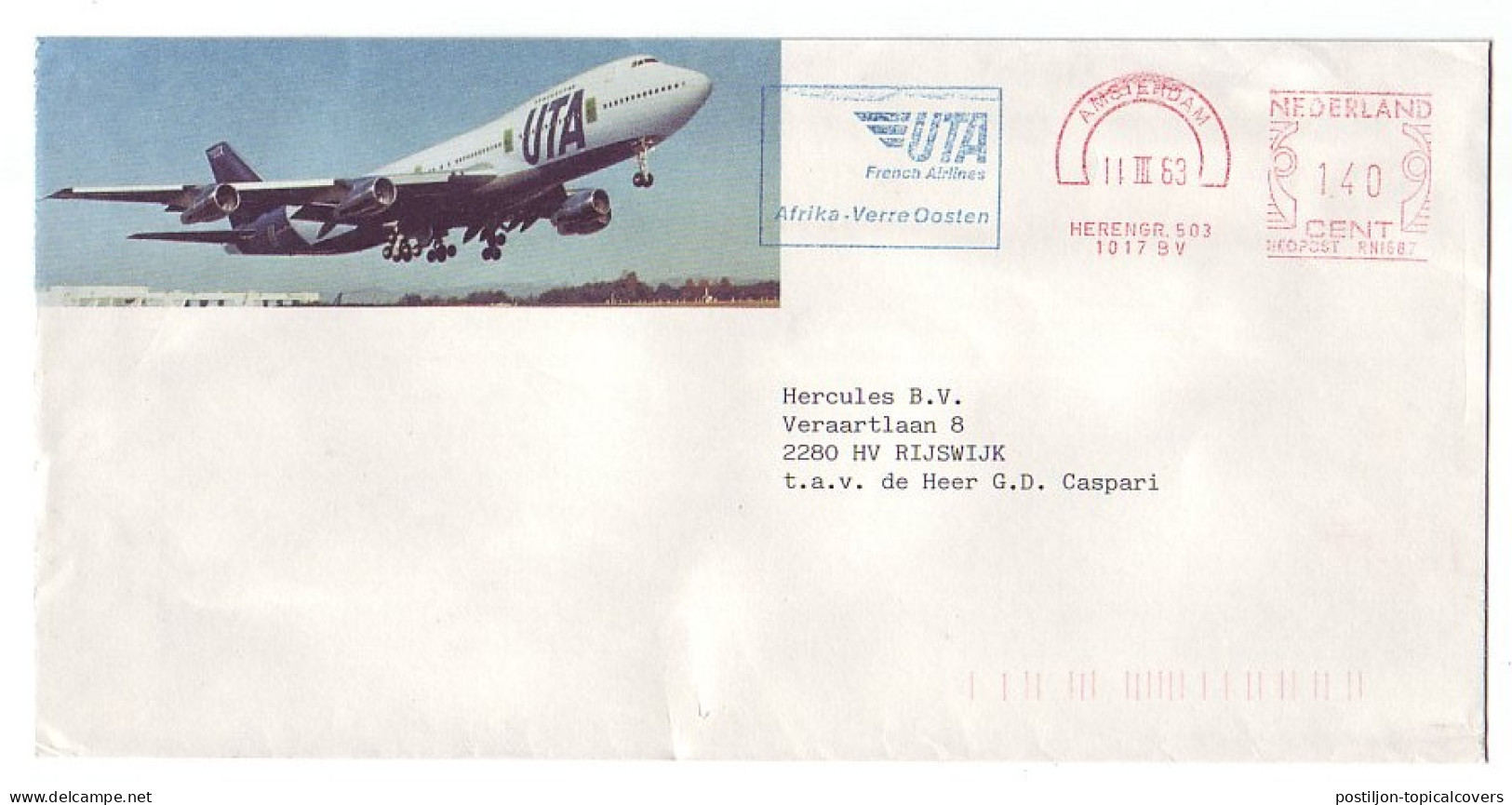 Illustrated Meter Cover Netherlands 1983 UTA - French Airlines - Vliegtuigen
