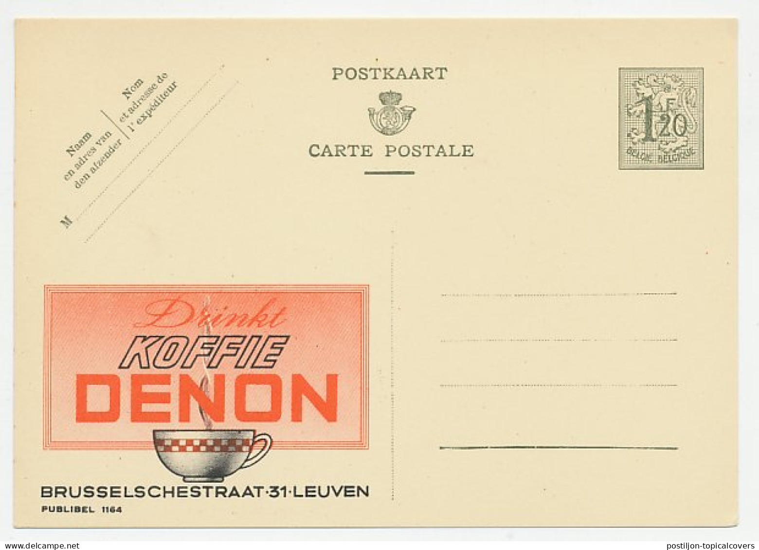 Publibel - Postal Stationery Belgium 1952 Coffee - Denon - Altri & Non Classificati