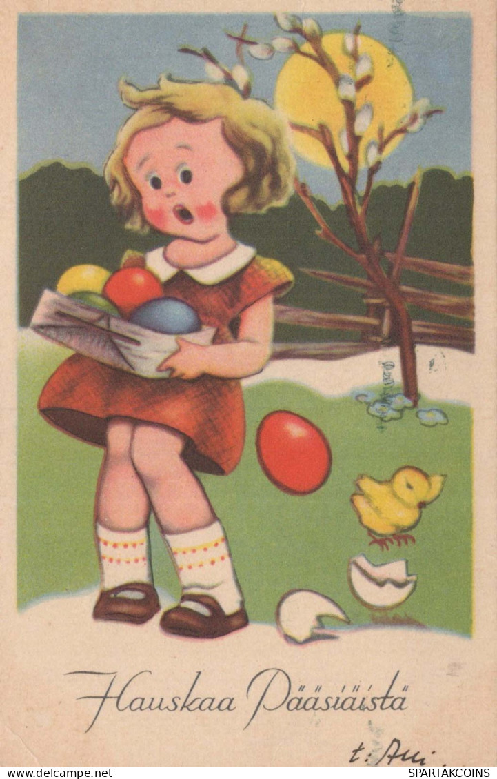 PASCUA POLLO HUEVO NIÑOS Vintage Tarjeta Postal CPA #PKE310.ES - Easter