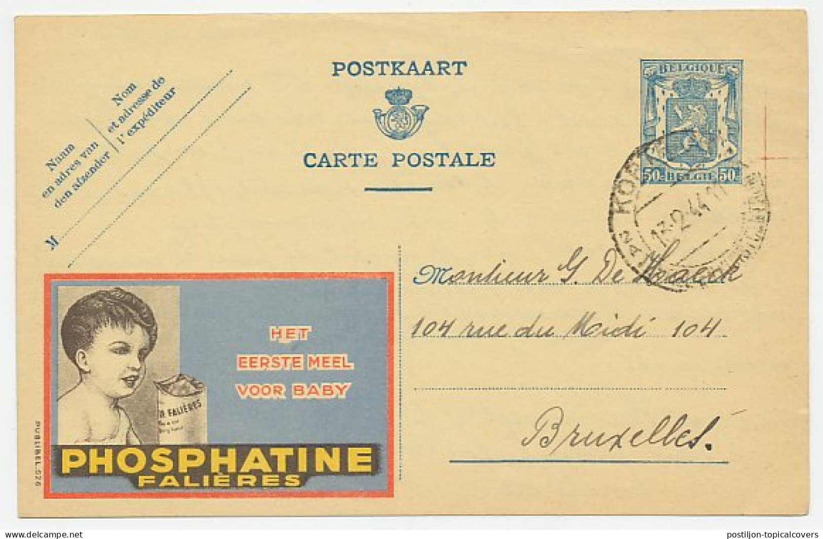 Publibel - Postal Stationery Belgium 1944 Baby Flour - Sonstige & Ohne Zuordnung