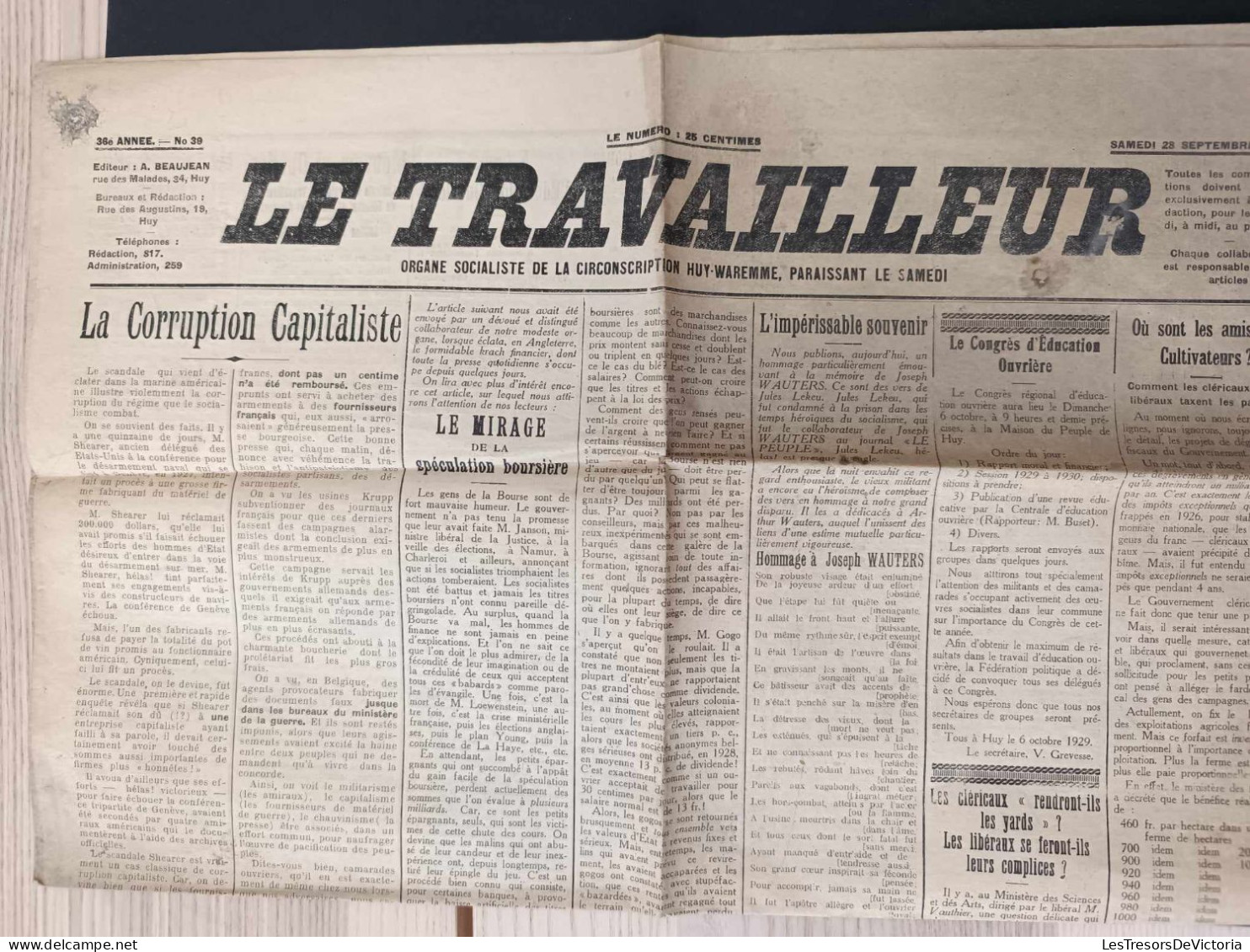 Journal - Le Travailleur - Huy Waremme - 1929 - 1926 - Lot De 7 Journaux - Dates Précises Dans Les Commentaires - Sonstige & Ohne Zuordnung