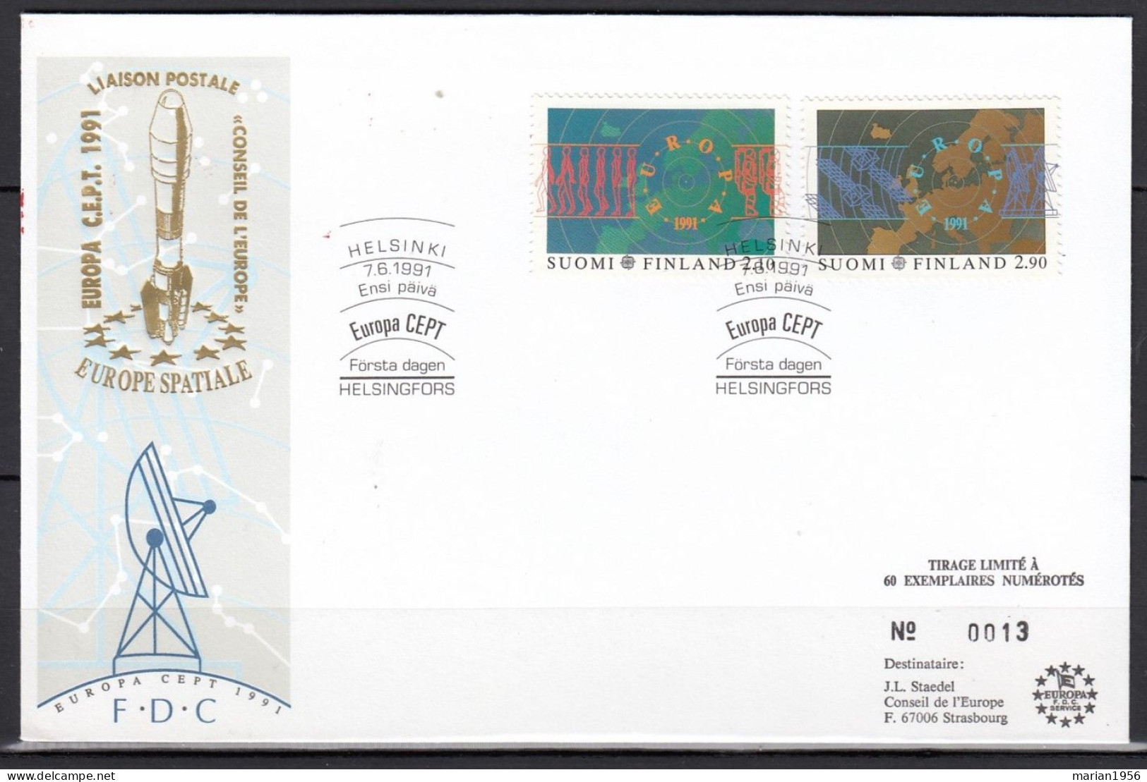 Finlande 1991 - FDC Special - EUROPA CEPT - Europe Spatiale - Tirage Limite A 60 Ex.numerotes - 1991