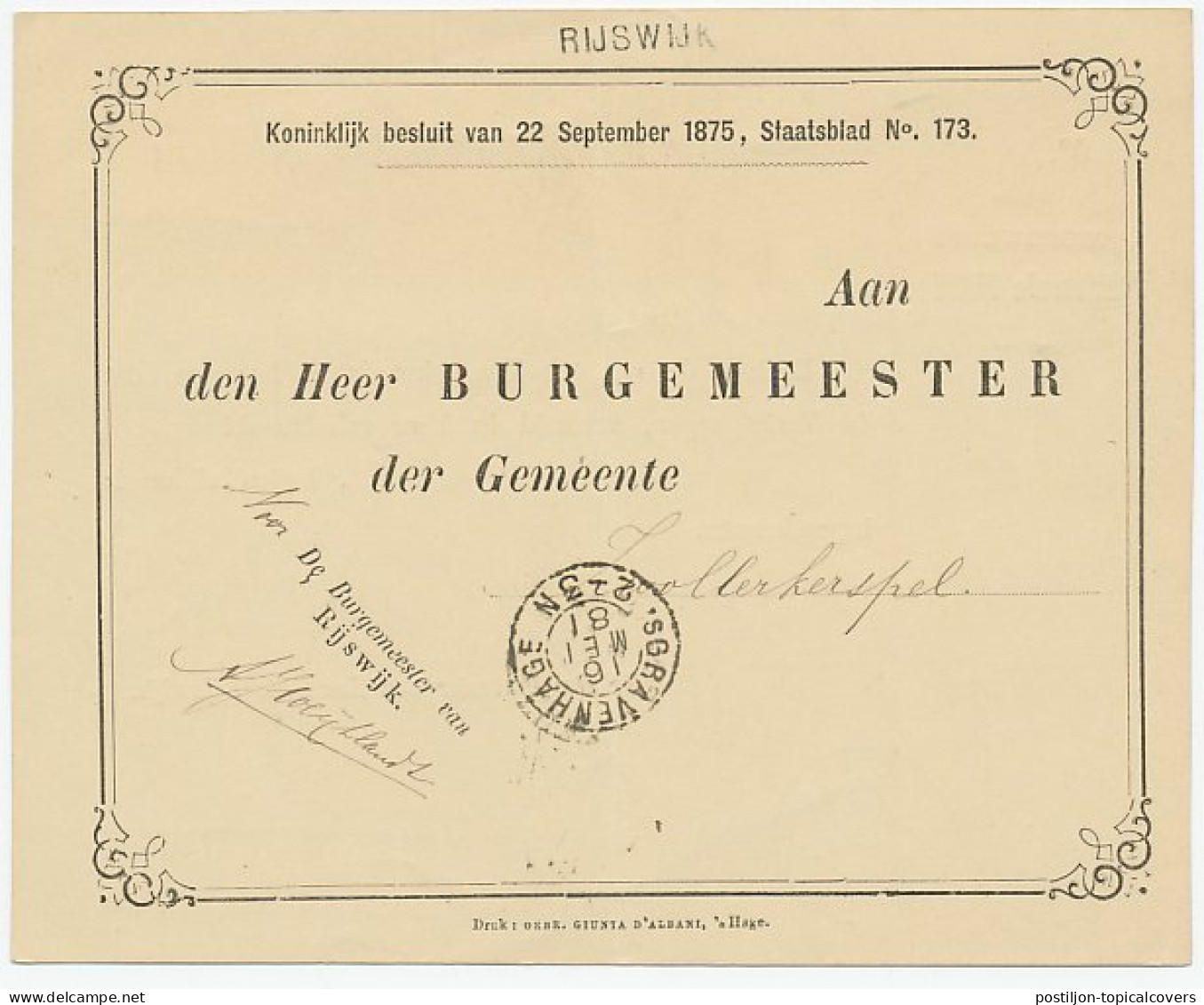 Naamstempel Rijswijk 1881 - Storia Postale