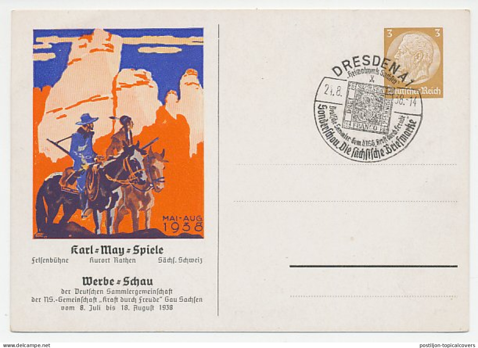 Postal Stationery Germany 1938 Karl May Play - Winnetou And Old Shatterhand - Indian - Cowboy - Indios Americanas