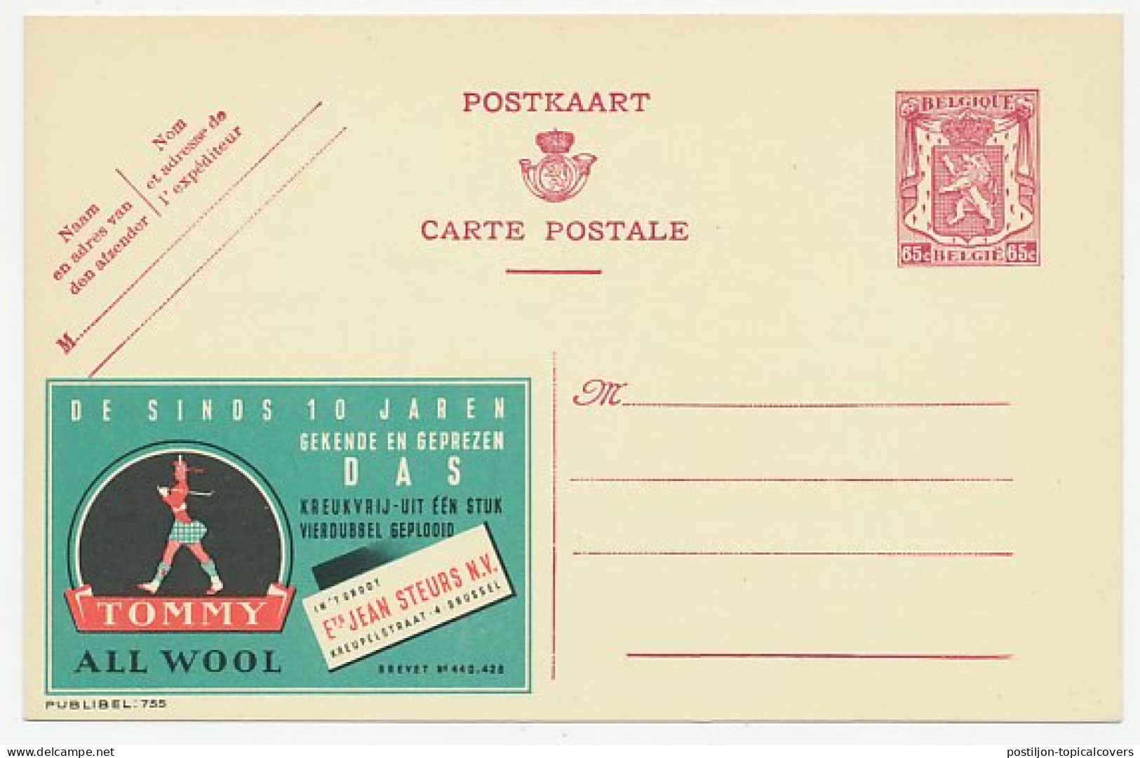 Publibel - Postal Stationery Belgium 1946 Wool - Tommy - Scotsman - Textil