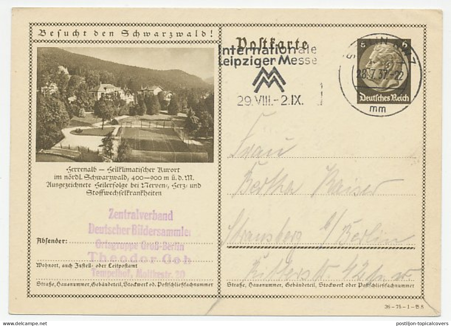 Postal Stationery Germany1937 Tennis Court - Herrenalb Schwarzwald  - Sonstige & Ohne Zuordnung