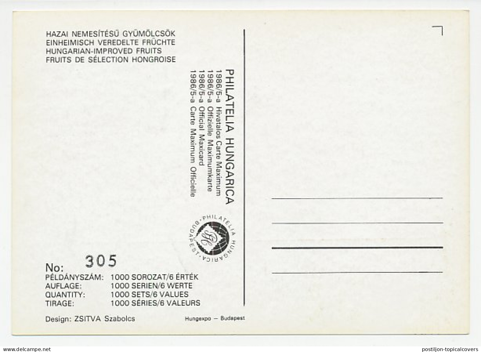 Maximum Card Hungary 1986 Apricot - Obst & Früchte