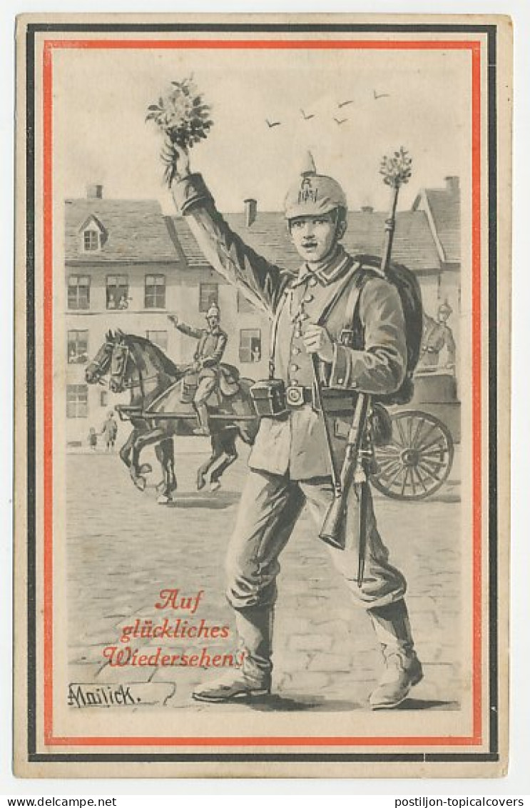 Fieldpost Postcard Germany 1917 Soldier - Horse - Good Luck - WWI - 1. Weltkrieg