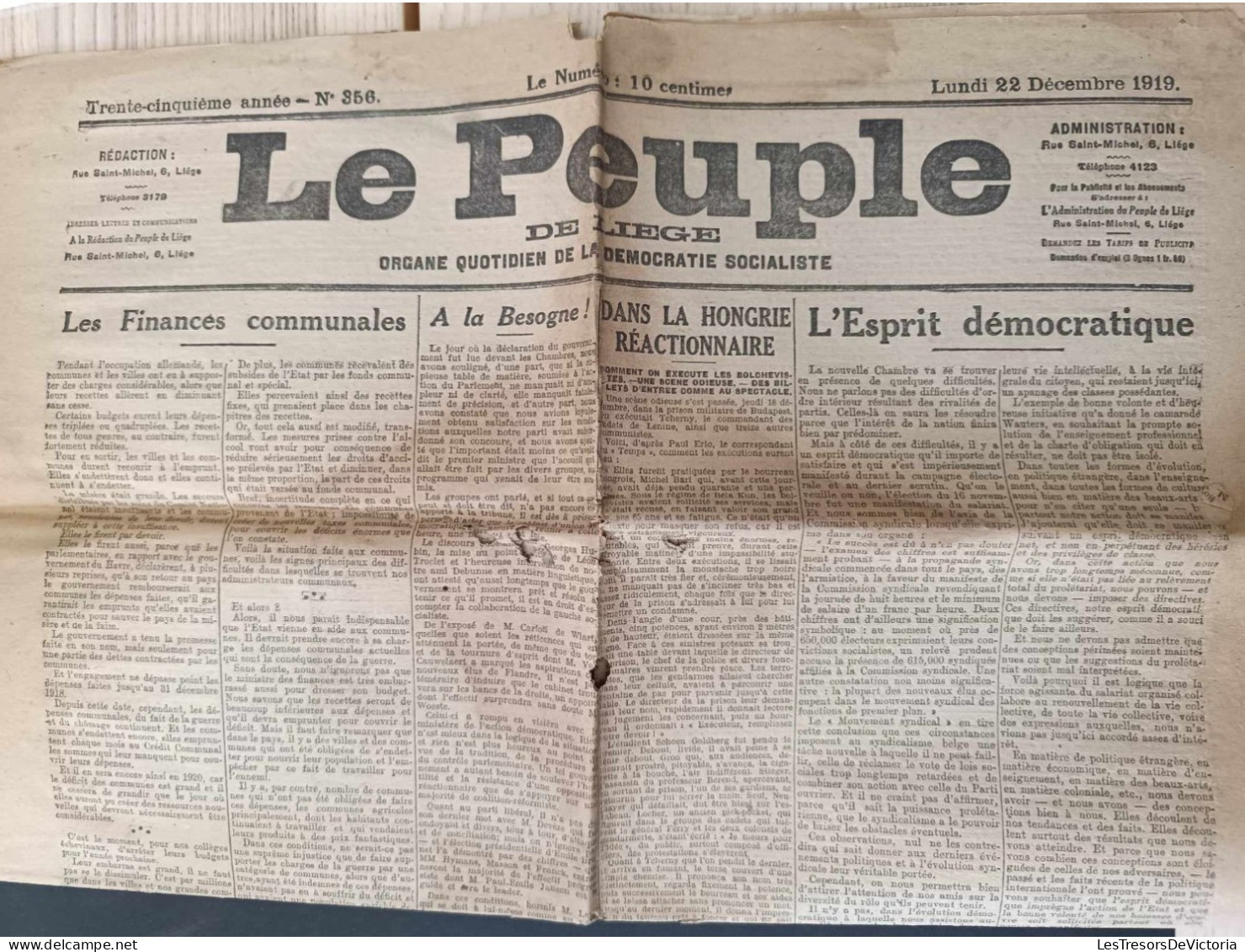 Journal - Le Peuple De Liège - Organe Quotidien De Démocratie Socialiste - Lot De 3 Journaux De 1919 - Autres & Non Classés