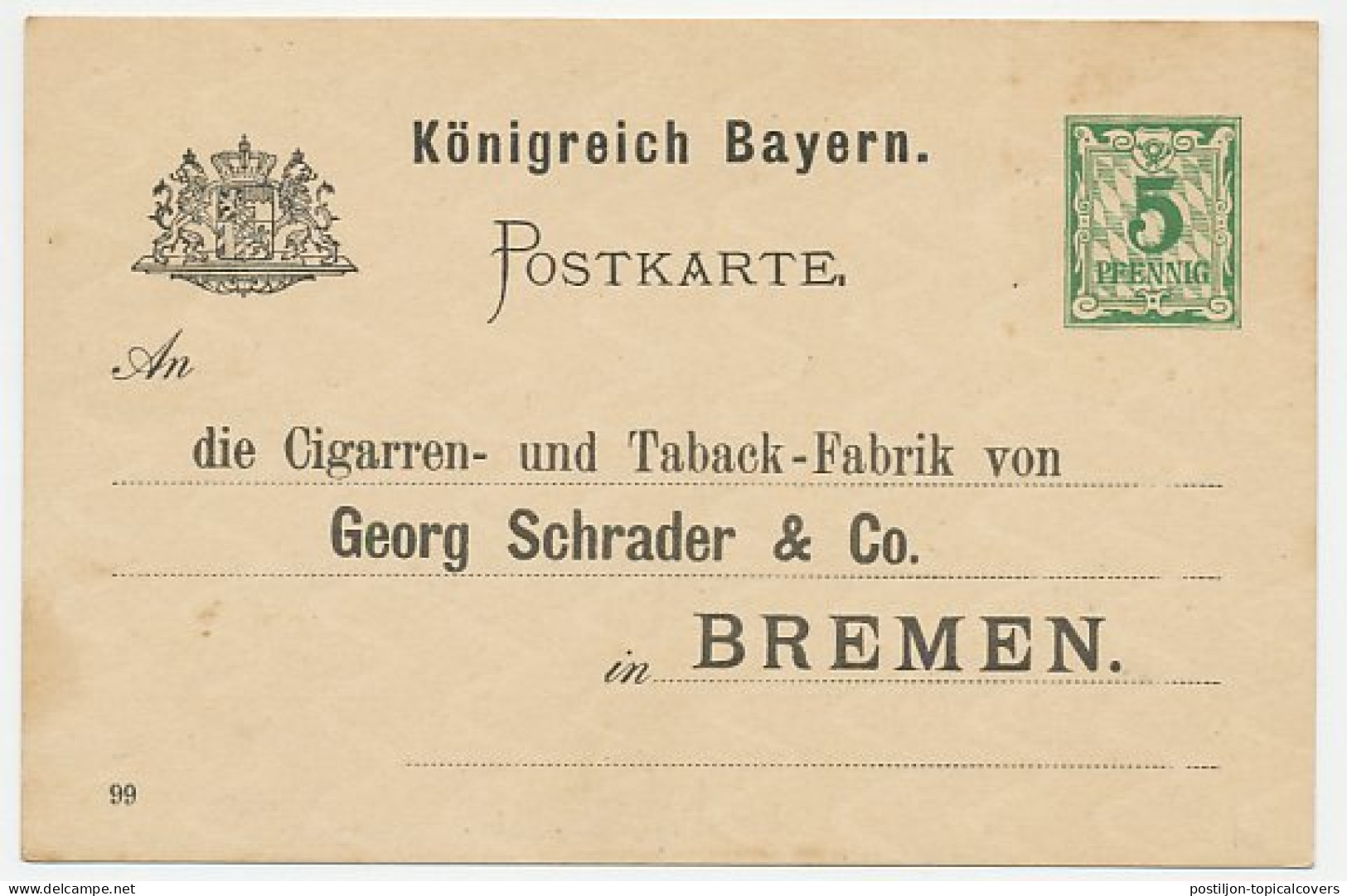 Postal Stationery Bayern - Privately Printed Order Card - Cigar - Tobacco - Tabac