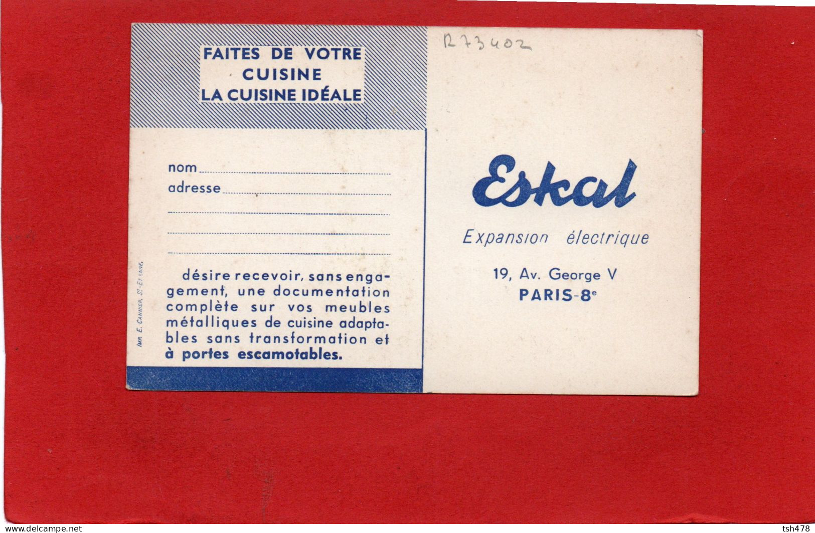 PUBLICITE---75  PARIS---8ème--ESKAL--La Cuisine Idéale--voir 2 Scans - Publicité